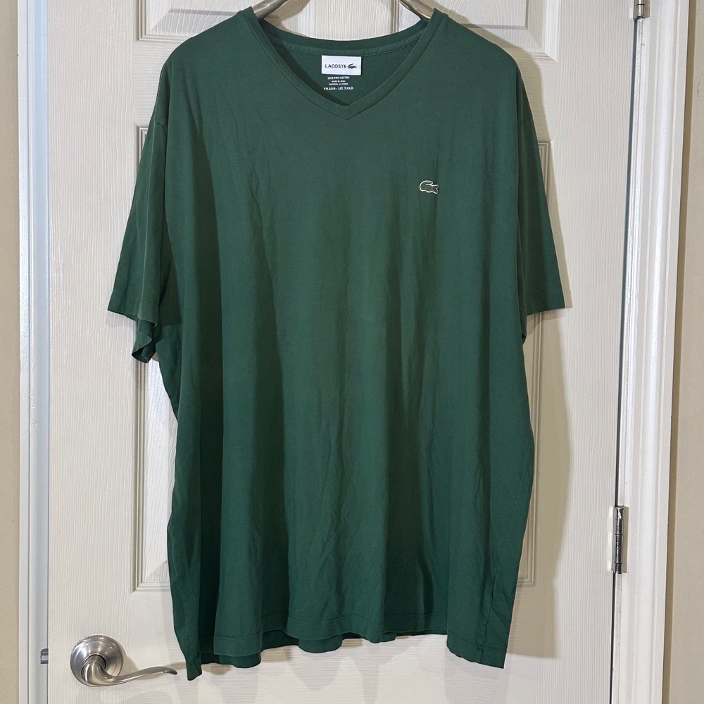 Lacoste Mens Green 100% Pima Cotton V-Neck T-Shirt Size 3XLB FR10R